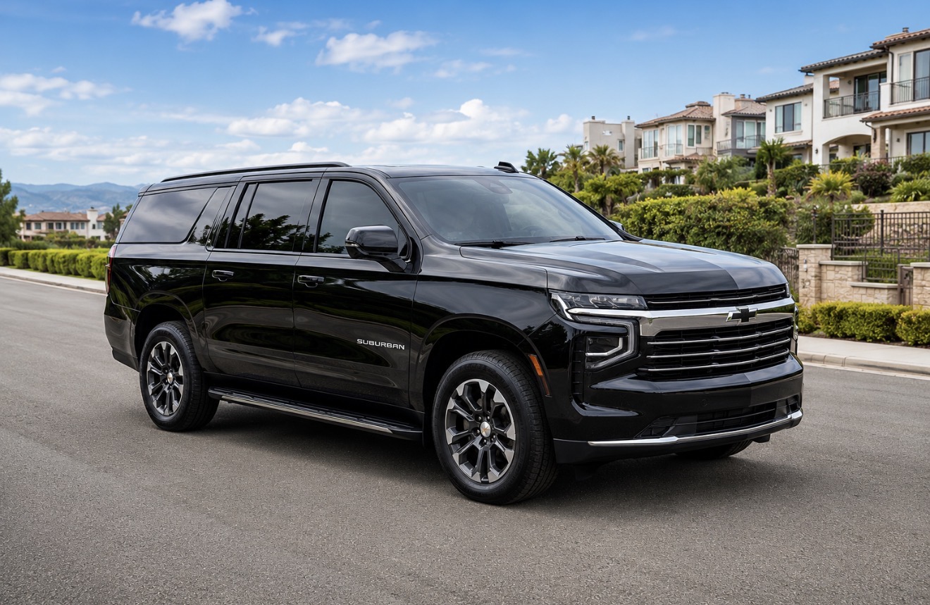 Black Chevrolet Suburban used for pet friendly chauffeured transportation in Los Angeles